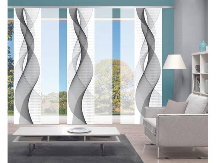 Home Fashion 6er-Set Schiebegardinen OPALIA, 6 x 245 x 60 cm, inkl. Zubehör, Farbe:grau