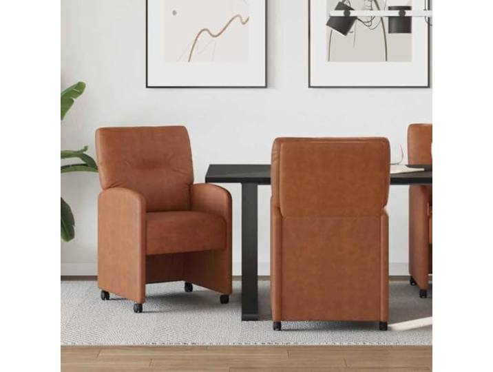 HGPOTUY Esszimmerstühle mit Rollen 2 STK. Kunstleder Braun Ergonomisches Design, Rollen für Mobilität, Pflegeleicht, Ideal für Esszimmer und Küche