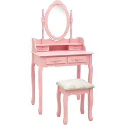 vidaXL Schminktisch-Set mit Hocker Rosa 75x69x140 cm Paulownia-Holz