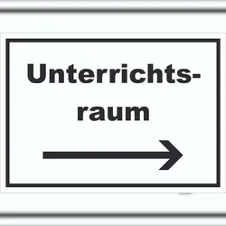 HB-Druck Unterrichtsraum Schild mit Text Richtungspfeil rechts Schule Schulung waagerecht A5 (148x210mm)