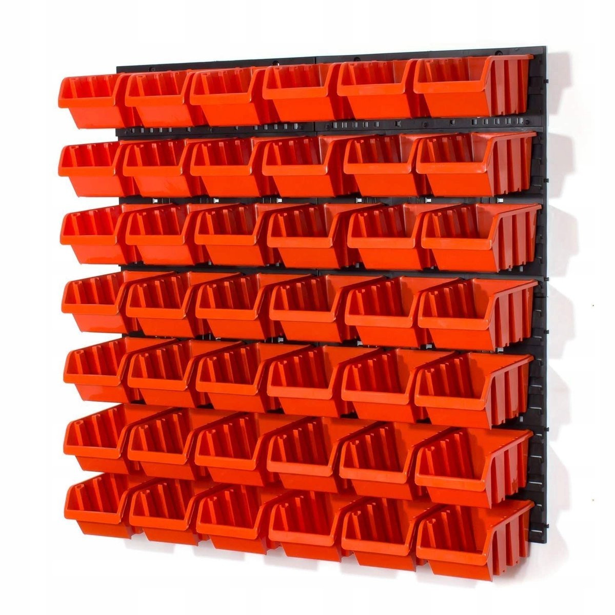 Gereedschapswand met 42 rode stapelboxen en wandrek, B/D/H: 80 x 80 cm