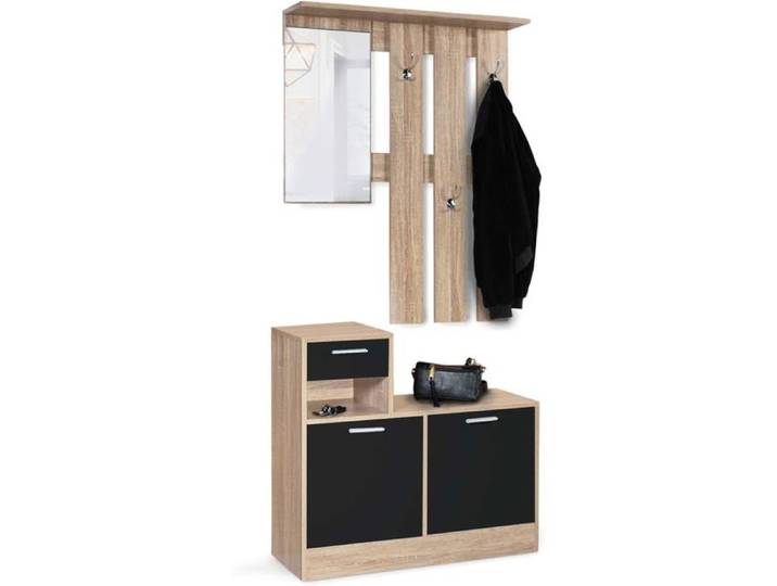 IDMarket Vestiaire d'entrée avec Miroir et Portant Hêtre et Noir 80x30x180 cm
