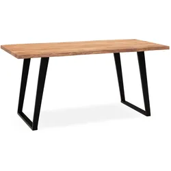 Computertisch Massiv Baumkante Industrial | 120x60cm Akazienholz | Goldbraun-Schwarz | Handarbeit & U-Metallgestell | Atoll Kollektion | Kadima Design