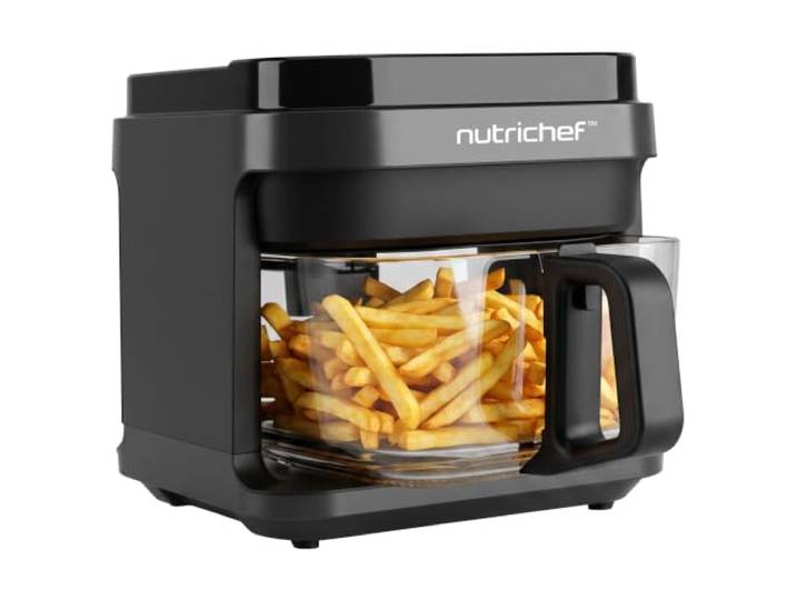 NutriChef Airfryer Glas, PFOA-/PFOS-frei, 5,5L, 8 Kochprogramme Heißluftfritteuse mit 1200 Watt, Touchscreen und Auto-Abschaltung - mit wenig bis gar keinem Öl, Glaskorb spülmaschinenfest.