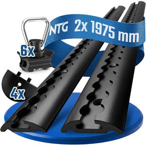 NTG Airlineschiene Standard, Set, zum Schrauben, 2 Stück, 200 cm, Aluminium schwarz, halbrund, 4 Endkappen & 6 Fittinge