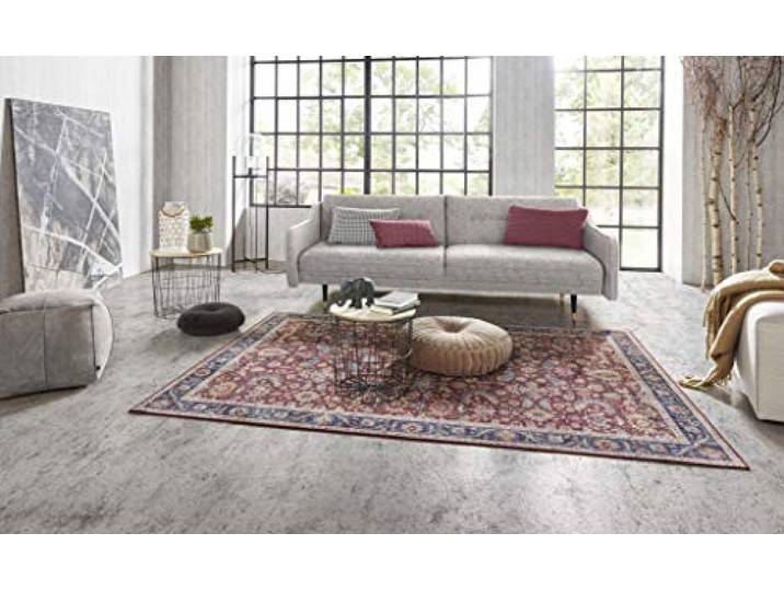 Nouristan Asmar Teppich – Wohnzimmerteppich Orient-Touch Detailiertes Muster Florales Kurflor Flachgewebe Teppich für Esszimmer, Wohnzimmer, Schlafzimmer – Bordeauxrot, 80x150cm
