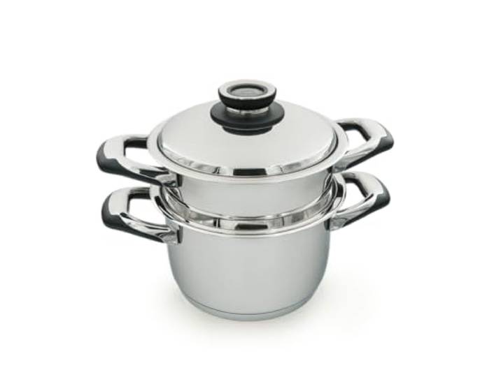 ECOVITAM Cuiseur vapeur 3\,8L Inox 18/10 Diamètre 20cm Sans PFAS Tous feux dont induction Thermomètre intégré Fabriqué en Italie