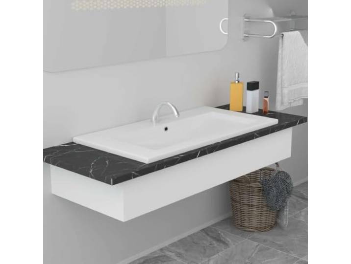 Einbauwaschbecken 91x39,5x18,5 cm Keramik Weiß Keramikspüle,glasiert,Überlauf,leicht zu reinigen,Bad,Waschraum,Gästetoilette,ohne Armatur