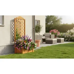 Pflanzkasten mit Spalier Twer 70 x 30 x 210 cm - Rankgitter Pflanzkübel aus Fichtenholz, honigbraun - Blumenkübel als Raumteiler für Garten & Terrasse