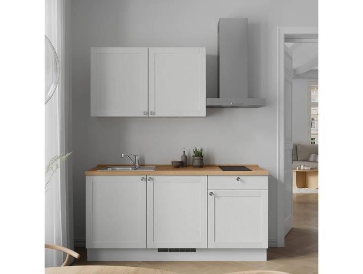 Küchenzeile Low-Line Frame Variante A 180cm Ausrichtung rechts Weiß/Weiß ohne Elektrogeräte