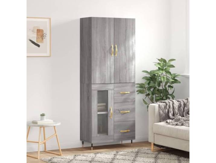 HEFZGDB Stauraum Schrank für Wohnzimmer, Aufbewahrungsschrank mit Metallfüßen, Highboard Grau modernes Design aus Holzwerkstoff langlebig mit Wandhalterung für Sicherheit