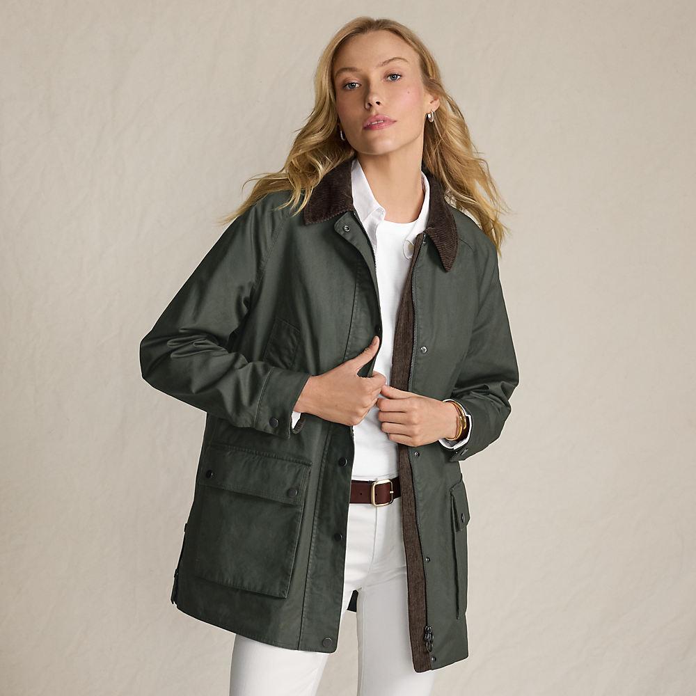 Lange Wachsjacke aus Baumwolle für Damen, Damen, size: regular, Grün, Baumwoll-Mischung/Polyester-Mischung, by Lands' End