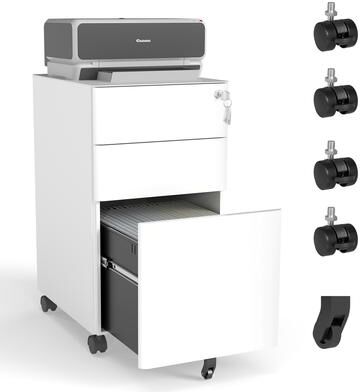 Kodotan sofa 3-Drawer Mobile File Cabinet with Lock, All-Steel Metal Storage on Wheels, Two Shallow & One Deep Drawer, Anti-Tip Design