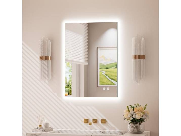 Keonjinn Miroir salle de bain led 50x70cm miroir lumineux rectangulaire antibuée IP44 3 couleurs horizontal/vertical mural