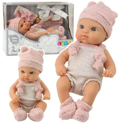 Babypuppe, rosa Outfit, Mütze, Lätzchen, 18 cm