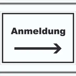 HB-Druck Anmeldung Aufkleber mit Text und Richtungspfeil rechts Aufnahme waagerecht A3 (297x420mm)