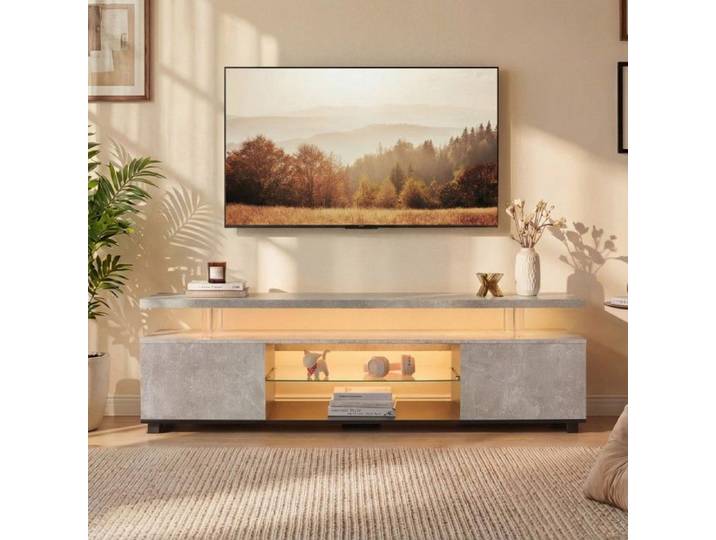 Meuble TV 60 pouces LED console salon rangement multimédia centre divertissement jeux vidéo gris noir 130x40x48