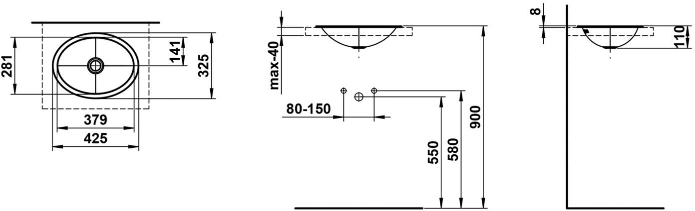 LAUFEN FORM Einbau-Waschtisch ø 42,5 cm, Einbau von oben