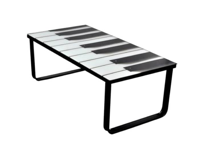 Makastle Wohnzimmertisch Couchtisch mit Glasplatte Klavier-Aufdruck