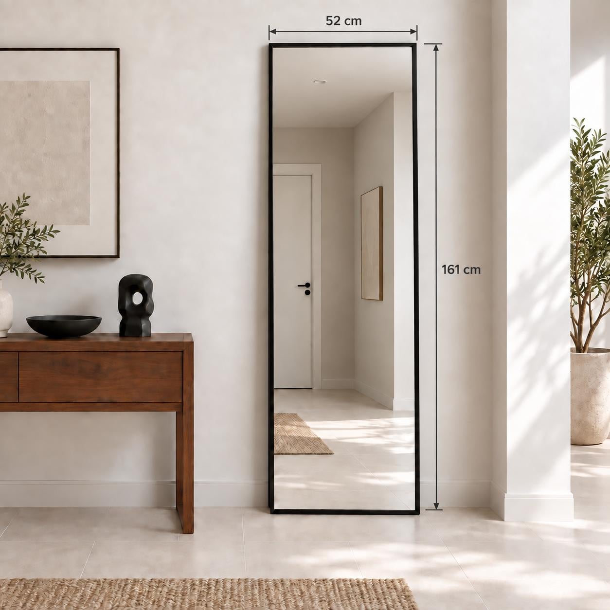 LunaMirror Jeffrey Passpiegel met aluminium lijst, zwart, 161 x 52 cm