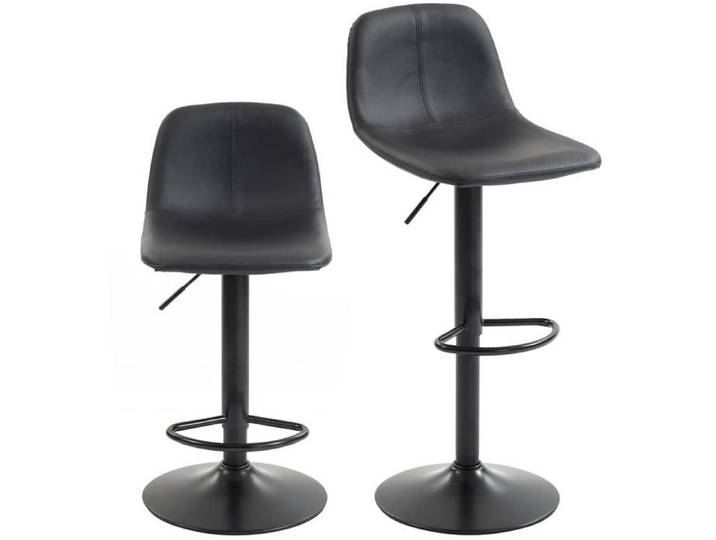 ROVRYN Lot de 2 tabourets de bar noirs réglables 60-82 cm pivotants 360° dossier et repose-pieds