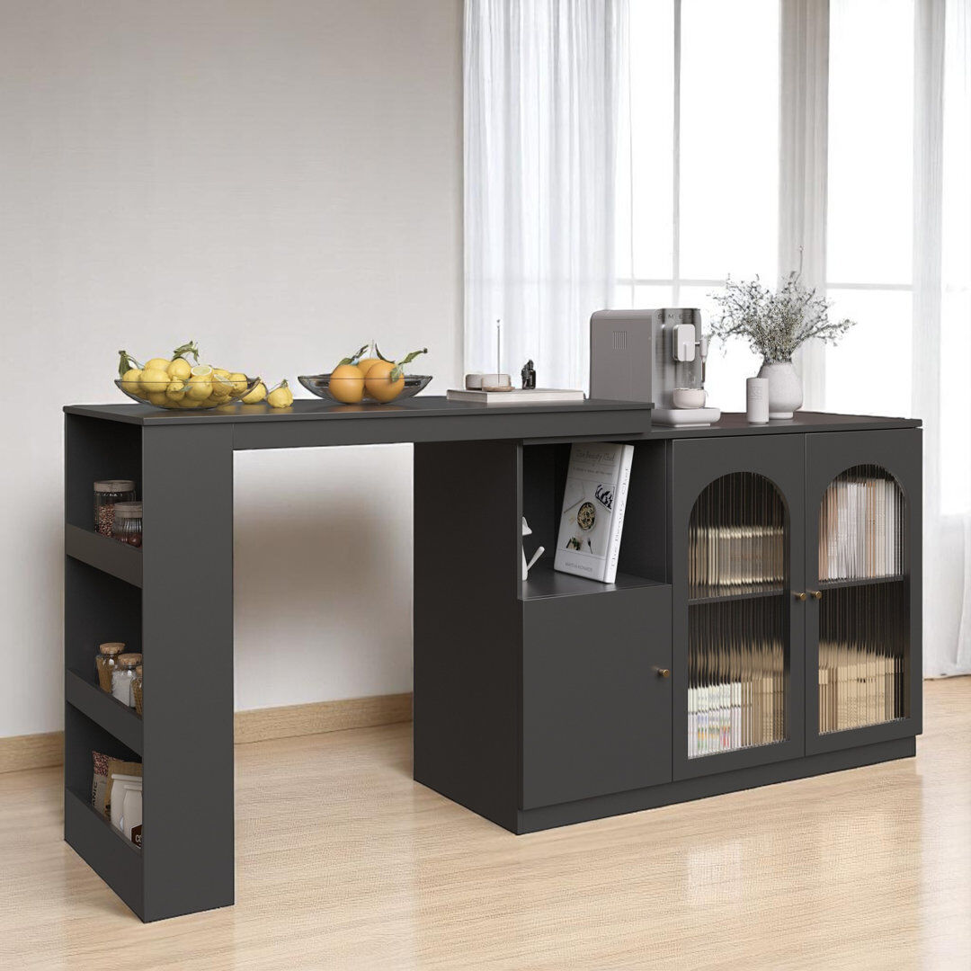 17 Stories 360° Rotation Bar Table With Doors And Shelves Black 103cm H X 40cm D X 120cm L