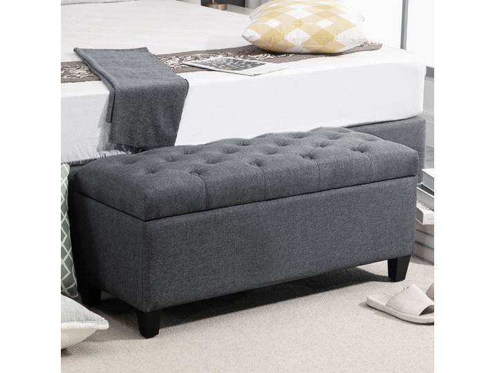 HOMCOM Banc Coffre Rangement 100x40x44cm Gris Foncé