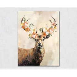 La Casa »Hirsch mit Blumenschmuck« Ölbild 90x120 cm