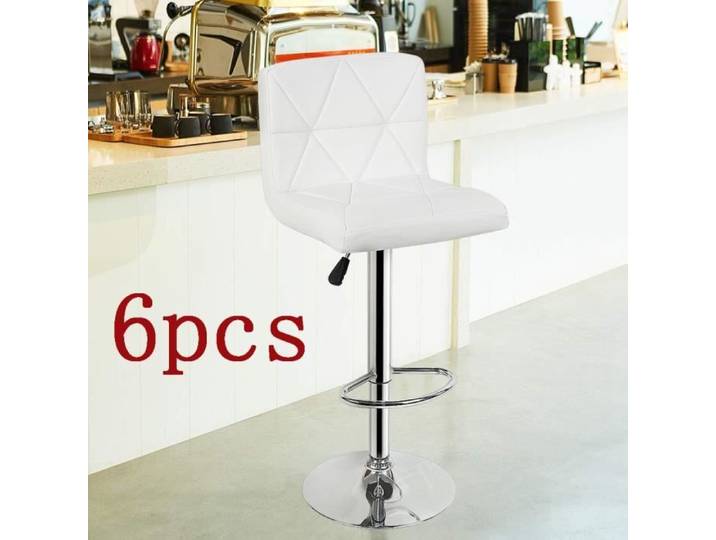 Tabouret de bar - JEOBEST - Lot de 6 - Réglable en hauteur - Cuir PU - Blanc