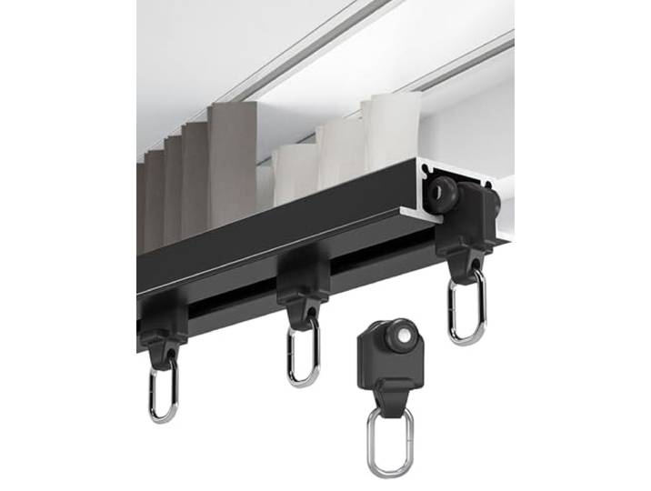 CHAOHAOKE Deckeneinbauschiene – Ultradünne Versteckte Halterung für Raumteiler, Schwarz, 1,8 m, Einfache Installation, Kein Fenster, Kompatibel mit Zweiradsystem
