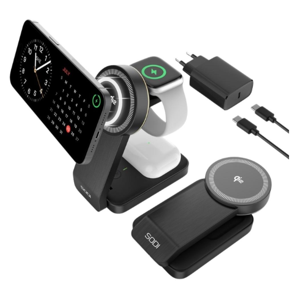 Sodi Foldable wireless charger 3-in-1 W79 Qi2 black (15 W) (SOD000159)