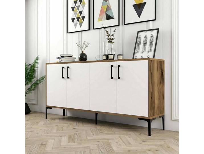 Buffet Soraya 160 x 35 x h78 cm noyer blanc