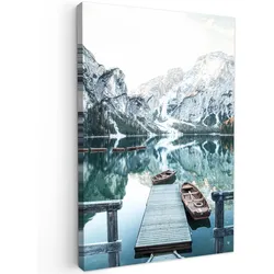LEINWANDBILD Natur - Berge - Schnee - Wald - Boot Wanddeko 40x60 cm