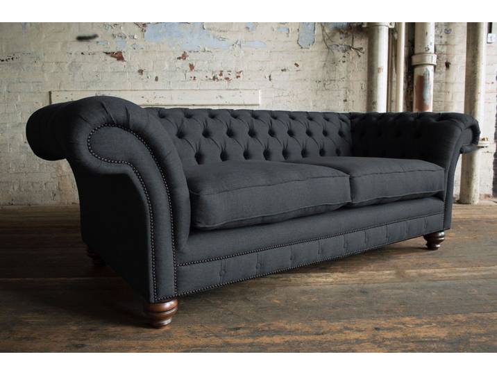 JVmoebel Chesterfield-Sofa Schwarzes Polstersofa im Chesterfield-Design aus Textil, Made in Europa