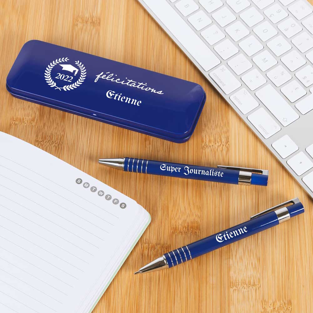 Ocadeau Stylo et porte-mine félicitation bleu