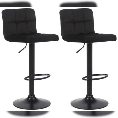 Décoshop26 - Set aus 2 schwarzen Samt-Barhockern mit Ziernähten und schwarzen Metallbeinen 10_0005563
