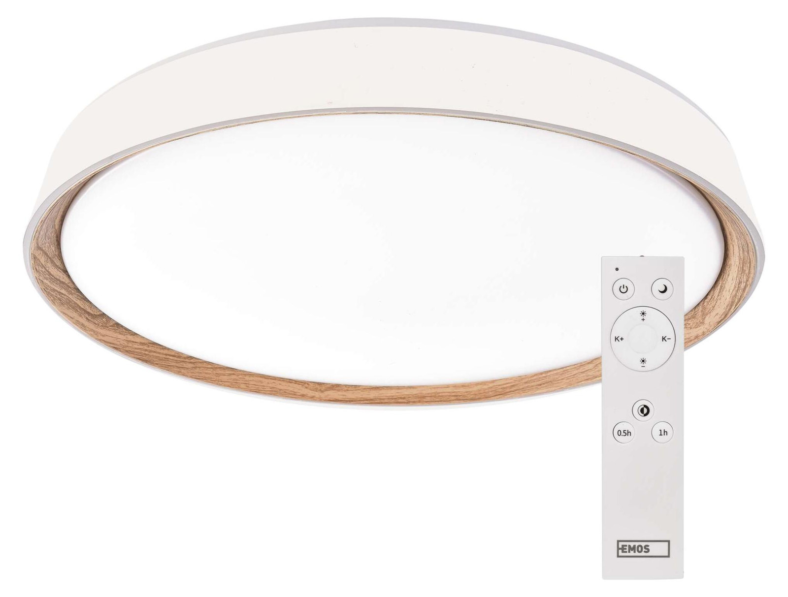 Emos LED plafondlamp ZM5114, rond, wit/hout, 30W, dimbaar met verschillende lichtkleuren