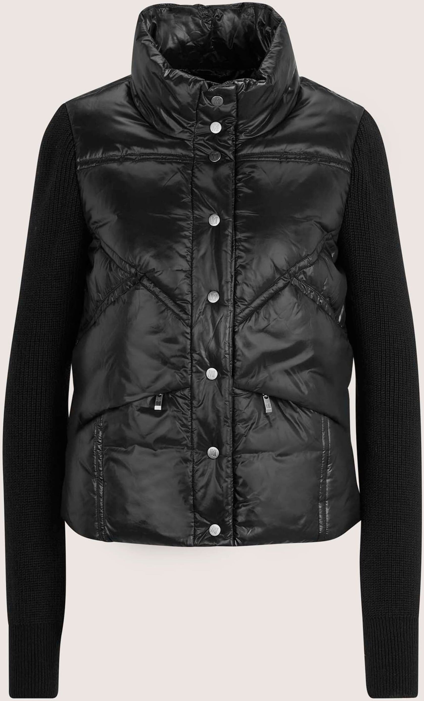 Kurzjacke MADELEINE "Steppjacke Sportive Übergangsjacke mit Strickärmeln", Damen, Gr. 48, schwarz, Obermaterial: 100% Polyamid PA., Modern, Jacken Kurzjacke, Strickärmel