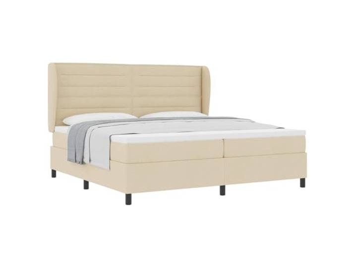 KKgypkn Boxspringbett mit verstellbarem Kopfteil und Matratze Creme 200x200 cm Stoff
