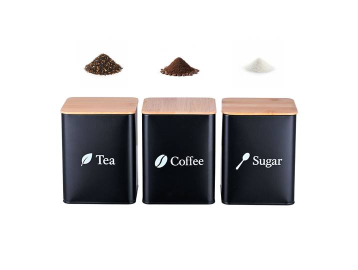Vorratsdosen 3er-Set Kaffee Tee Zucker Weiss-Hellbraun-Schwarz