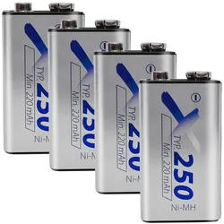 XCell 4er-Set Akku 9V-Block, Ni-MH 8,4V / 250 mAh (4 Stk., 9V Block, 250 mAh), Batterien + Akkus