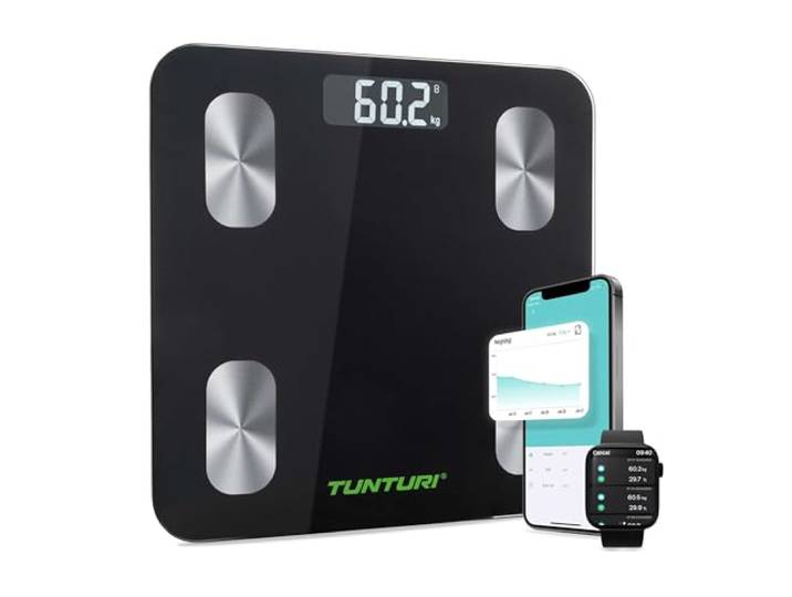 Tunturi Weegschaal - Personenweegschaal - Bluetooth - 180kg Gebruikersgewicht - Slimme weegschaal met app - incl. lichaamsanalyse