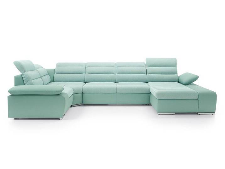 JVmoebel Wohnlandschaft Ecksofa U-Form, Textilpolsterung, Türkis, verstellbare Kopfstützen, Made in Europa