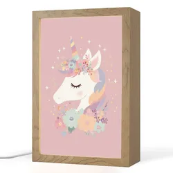 NACHTTISCHLAMPE Einhorn - Rosa - Blumen 20x30 cm