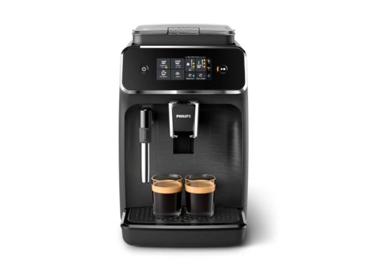 PHILIPS Kaffeevollautomat Panarello 2200 Serie, Schwarz, 2 Spezialitäten Espressomaschine, klassischer Milchaufschäumer, Touch-Display, Keramikmahlwerk (EP2220/10)