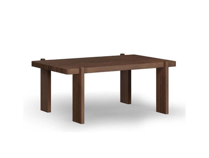 Feldmann-Wohnen Couchtisch Travertino (einzigartige Holzmaserung, Wildeiche Tabak, ohne Travertin Naturstein, 1-St., moderne Optik, einzigartige Holzmaserung), Massivholz Wildeiche Tabak, ohne Travertin Naturstein