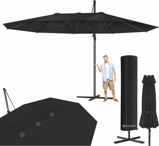 WAN Dubbele Zweefparasol met beschermhoes en windscherm, 360 graden draaibaar, 4,6m x 2,7m