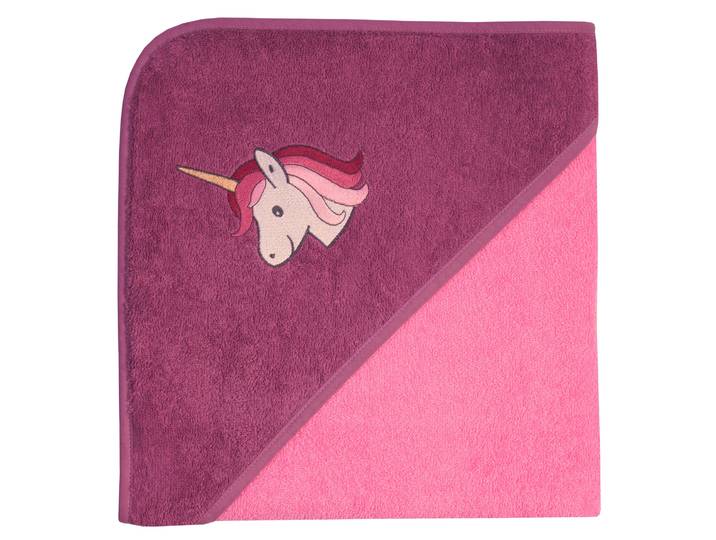 Kapuzenhandtuch WÖRNER Einhorn , rosa (pink), B:100cm L:100cm, Frottee, Frottee, Handtücher, Kapuzenhandtuch, mit Kapuze, maschinenwaschbar, trocknergeeignet