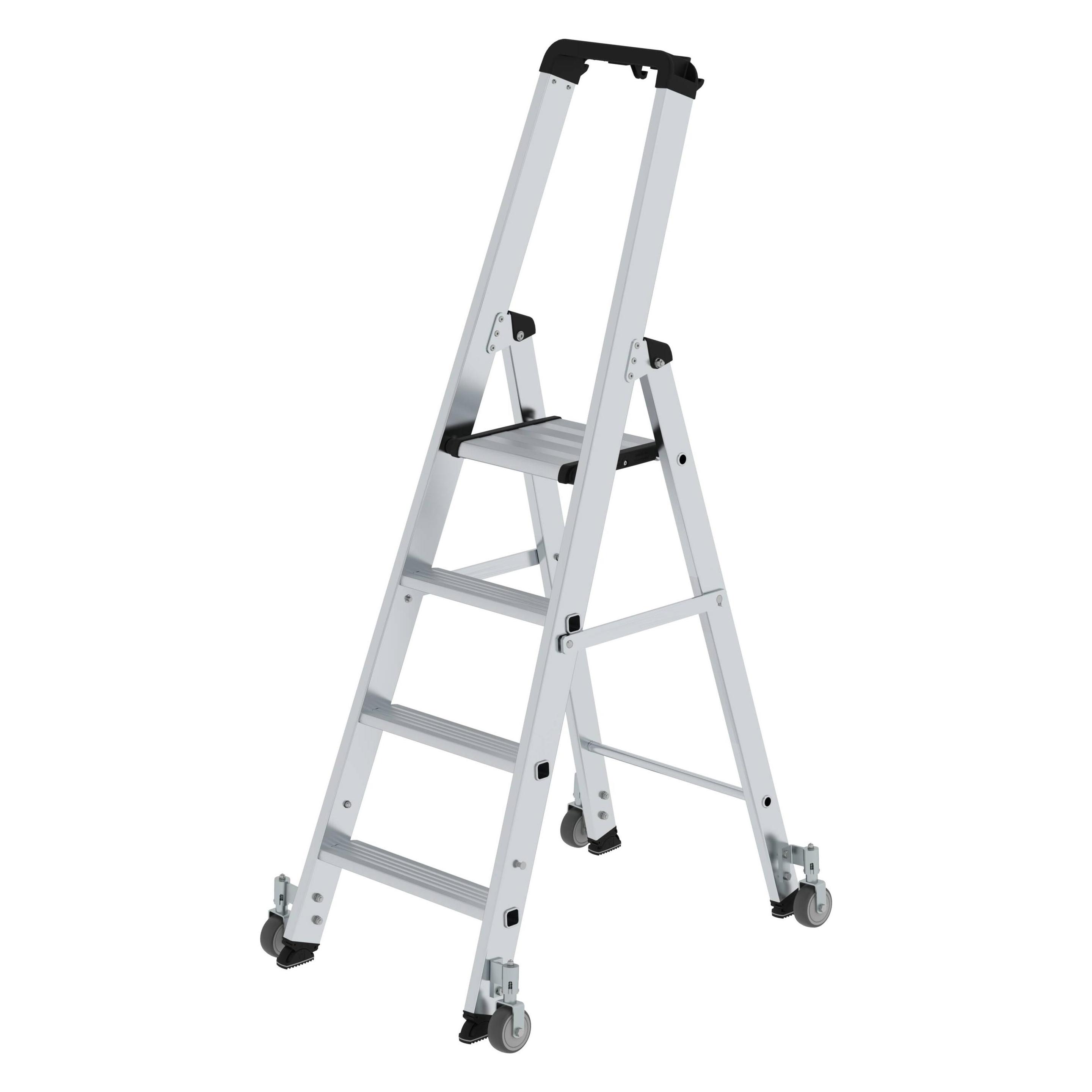 Munk Stufen-Stehleiter einseitig begehbar mit Rollen 4 Stufen (Stehleiter, 30 cm) (041104)