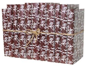 Booth & Williams Decorative Books - Garnet Damask Paper Wrapped Book Bundle - 1 Foot of Red Books